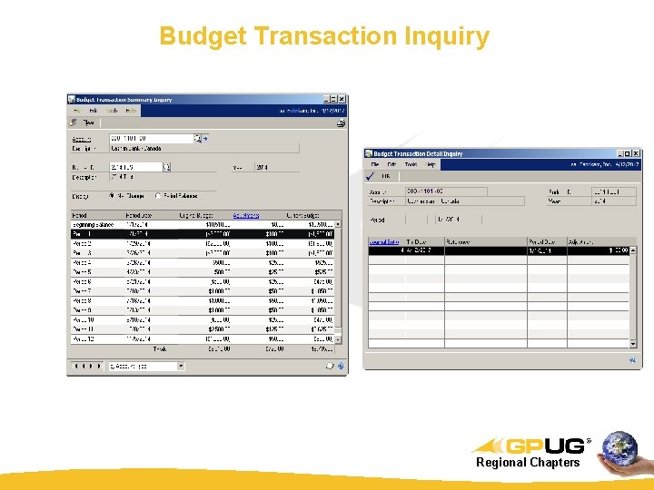 Budget Transaction Inquiry Regional Chapters 