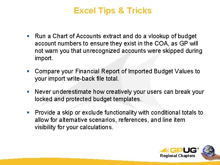 Excel Tips & Tricks § Run a Chart of Accounts extract and do a