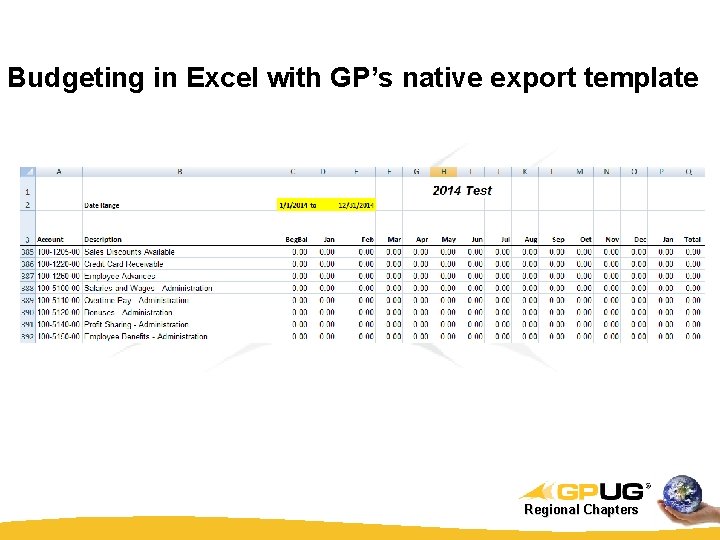 Budgeting in Excel with GP’s native export template Regional Chapters 