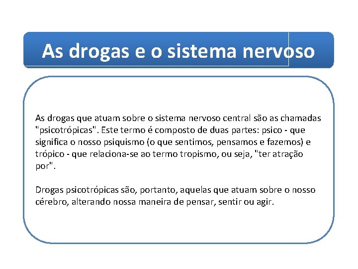 As drogas e o sistema nervoso As drogas que atuam sobre o sistema nervoso