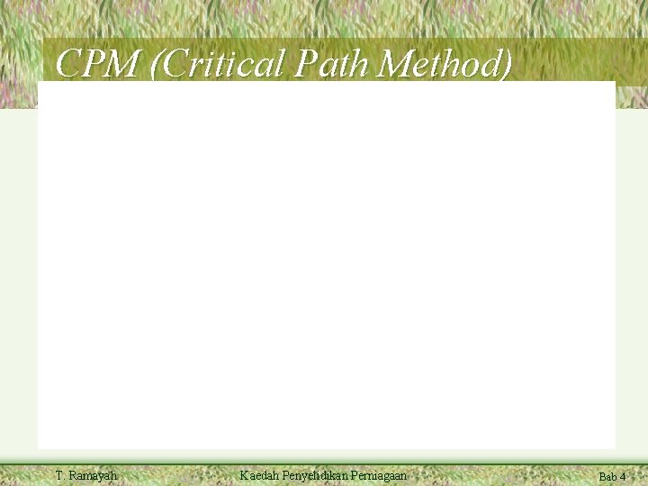 CPM (Critical Path Method) T. Ramayah Kaedah Penyelidikan Perniagaan Bab 4 