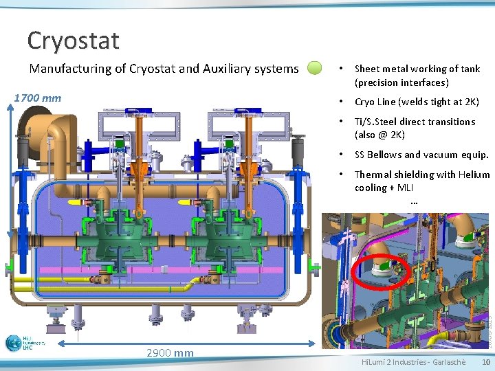 Cryostat 1700 mm 2900 mm • Sheet metal working of tank (precision interfaces) •
