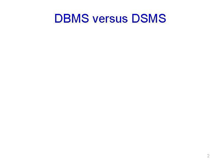 DBMS versus DSMS 2 