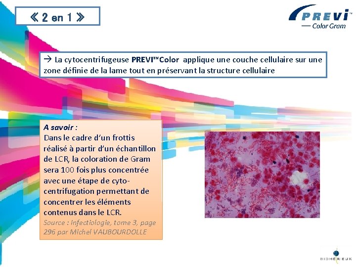  « 2 en 1 » La cytocentrifugeuse PREVI™Color applique une couche cellulaire sur