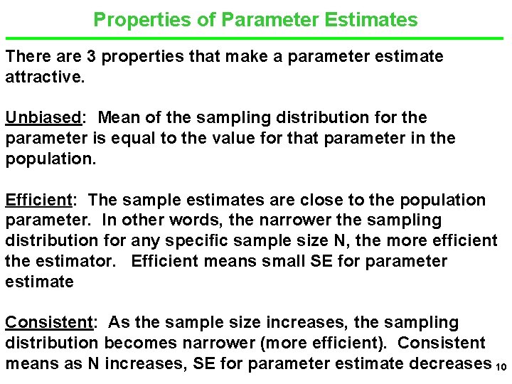 Properties of Parameter Estimates There are 3 properties that make a parameter estimate attractive.