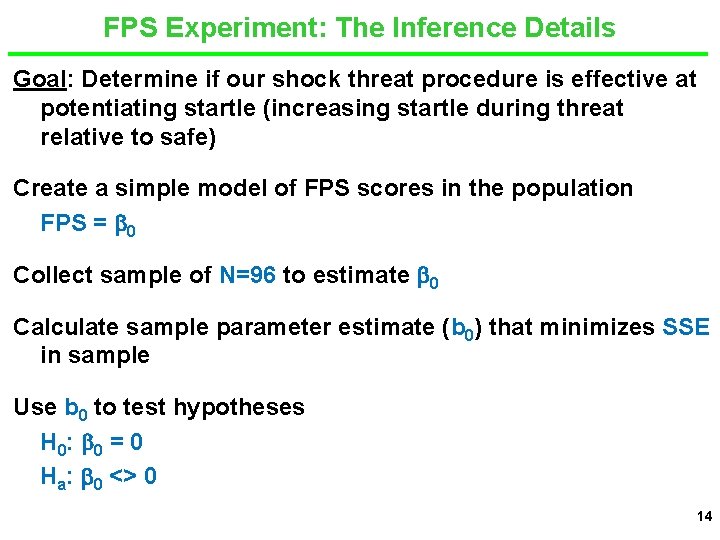 FPS Experiment: The Inference Details Goal: Determine if our shock threat procedure is effective