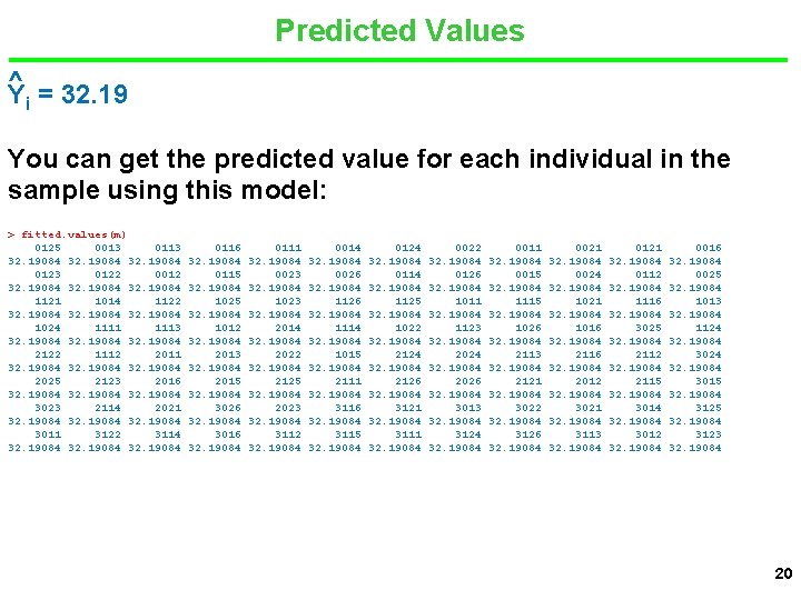 Predicted Values ^ Yi = 32. 19 You can get the predicted value for