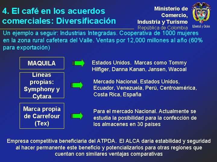 4. El café en los acuerdos comerciales: Diversificación Ministerio de Comercio, Industria y Turismo