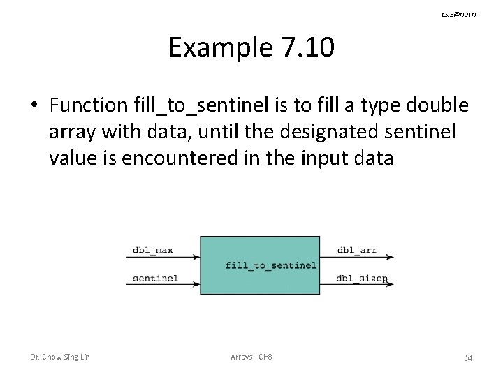 CSIE@NUTN Example 7. 10 • Function fill_to_sentinel is to fill a type double array