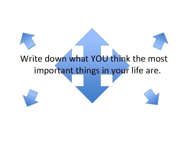 Write down what YOU think the most important things in your life are. 