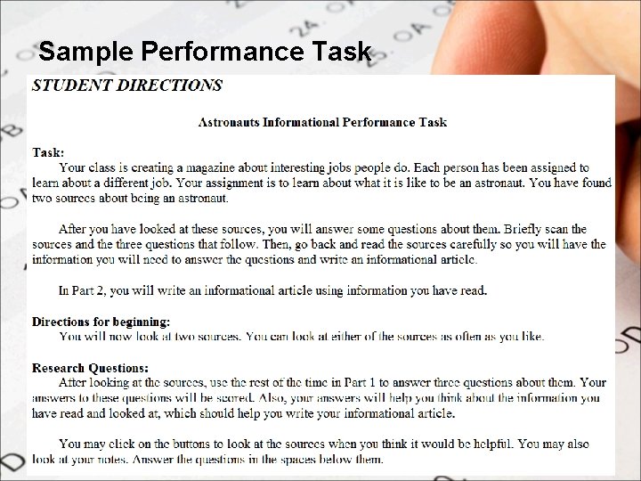 Sample Performance Task 