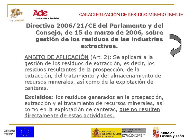 CARACTERIZACIÓN DE RESIDUO MINERO INERTE Directiva 2006/21/CE del Parlamento y del Consejo, de 15