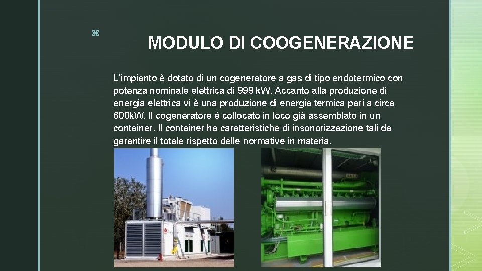 z MODULO DI COOGENERAZIONE L’impianto è dotato di un cogeneratore a gas di tipo