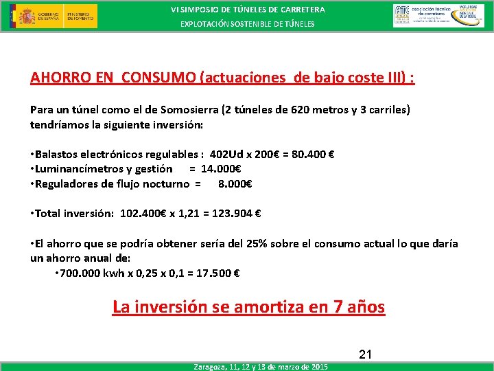 VI SIMPOSIO DE TÚNELES DE CARRETERA EXPLOTACIÓN SOSTENIBLE DE TÚNELES AHORRO EN CONSUMO (actuaciones