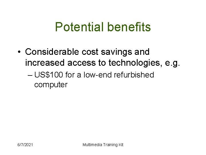 Using Older and Refurbished Computers Multimedia Training Kit