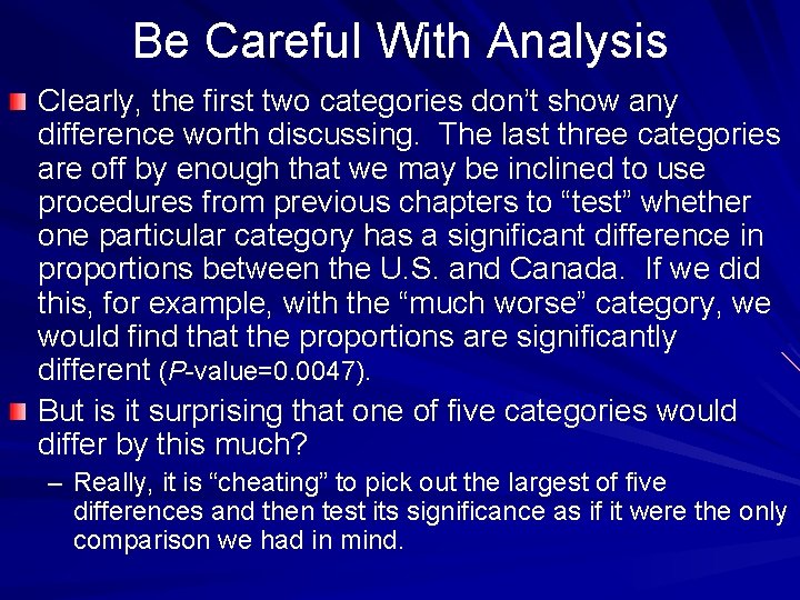 Be Careful With Analysis Clearly, the first two categories don’t show any difference worth