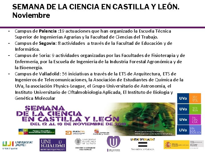 SEMANA DE LA CIENCIA EN CASTILLA Y LEÓN. Noviembre - Campus de Palencia :