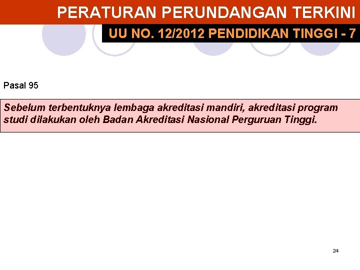 PERATURAN PERUNDANGAN TERKINI UU NO. 12/2012 PENDIDIKAN TINGGI - 7 Pasal 95 Sebelum terbentuknya