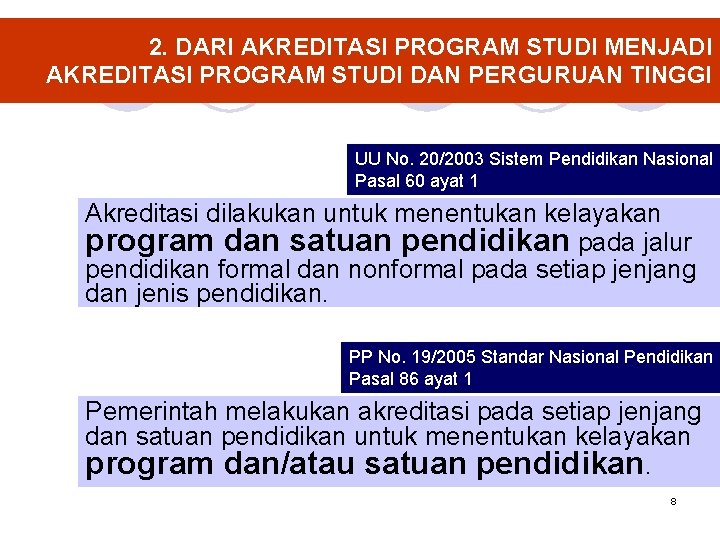 2. DARI AKREDITASI PROGRAM STUDI MENJADI AKREDITASI PROGRAM STUDI DAN PERGURUAN TINGGI UU No.