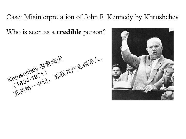 Case: Misinterpretation of John F. Kennedy by Khrushchev Who is seen as a credible