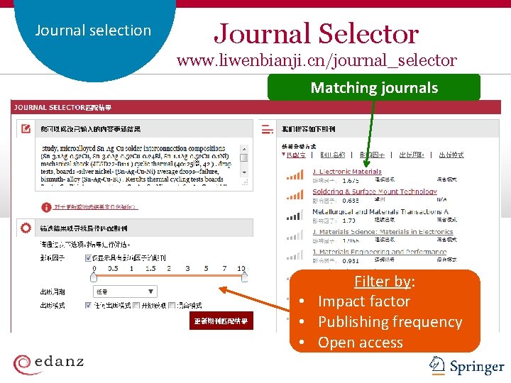 Reading Journal Strategies selection Journal Selector www. liwenbianji. cn/journal_selector Matching journals Filter by: •