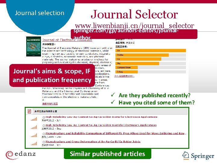 Reading Journal Strategies selection Journal Selector www. liwenbianji. cn/journal_selector springer. com/gp/authors-editors/journalauthor Journal’s aims &