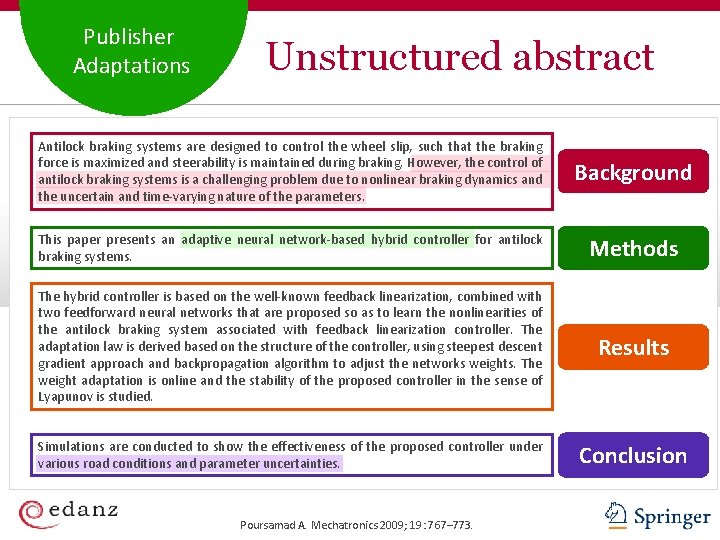 Publisher Adaptations Unstructured abstract Antilock braking systems are designed to control the wheel slip,