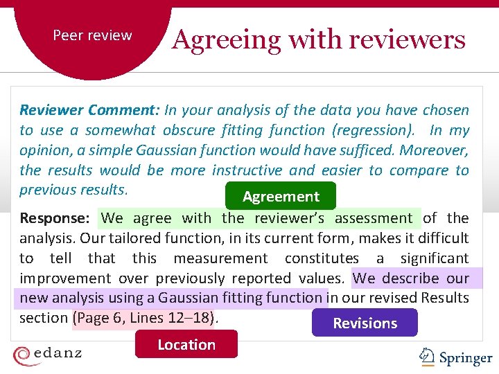 Peer review Agreeing with reviewers Reviewer Comment: In your analysis of the data you