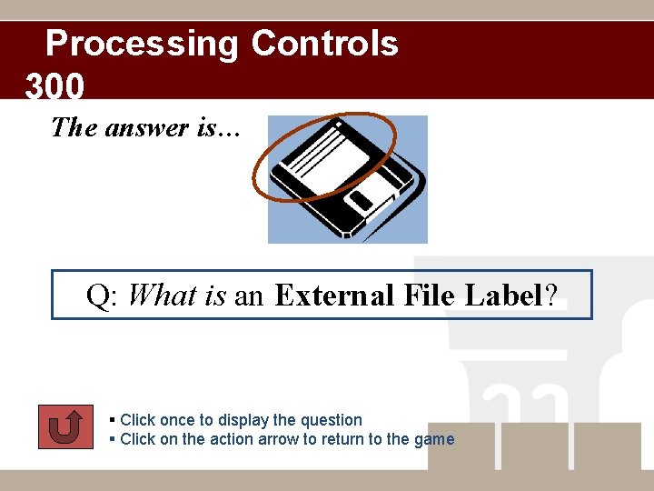Processing Controls 300 The answer is… Q: What is an External File Label? §