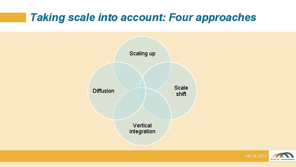 Taking scale into account: Four approaches Scaling up Scale shift Diffusion Vertical integration July