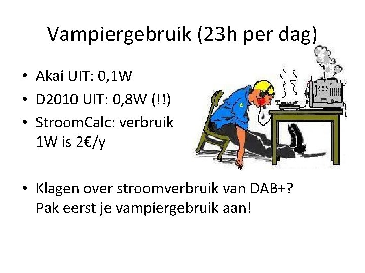 Vampiergebruik (23 h per dag) • Akai UIT: 0, 1 W • D 2010