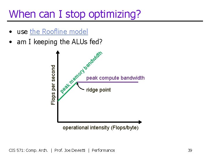 When can I stop optimizing? Flops per second pe ak m em or y