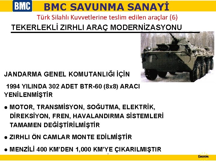 BMC SAVUNMA SANAYİ Türk Silahlı Kuvvetlerine teslim edilen araçlar (6) TEKERLEKLİ ZIRHLI ARAÇ MODERNİZASYONU