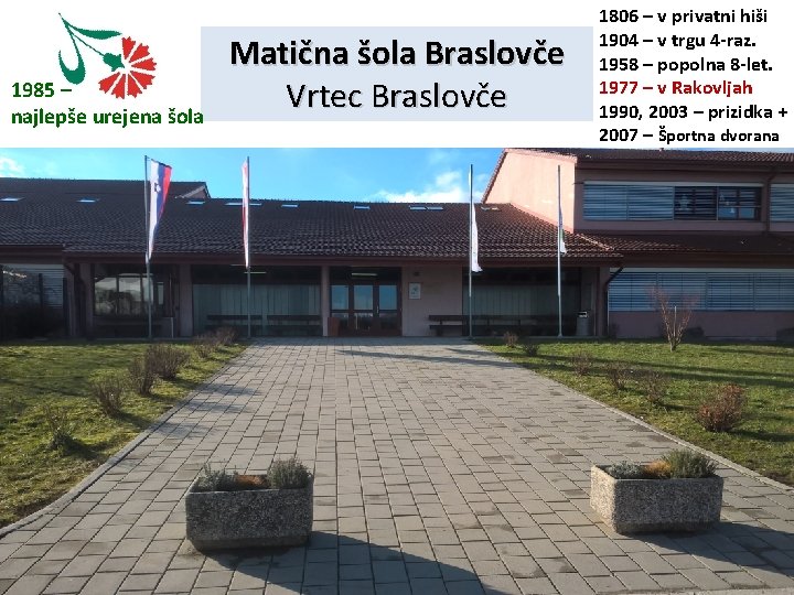 1985 – najlepše urejena šola Matična šola Braslovče Vrtec Braslovče 1806 – v privatni