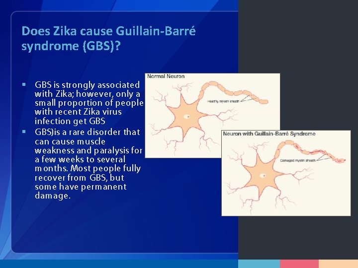 Does Zika cause Guillain-Barré syndrome (GBS)? § GBS is strongly associated with Zika; however,