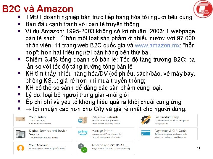 B 2 C và Amazon § TMĐT doanh nghiệp bán trực tiếp hàng hóa