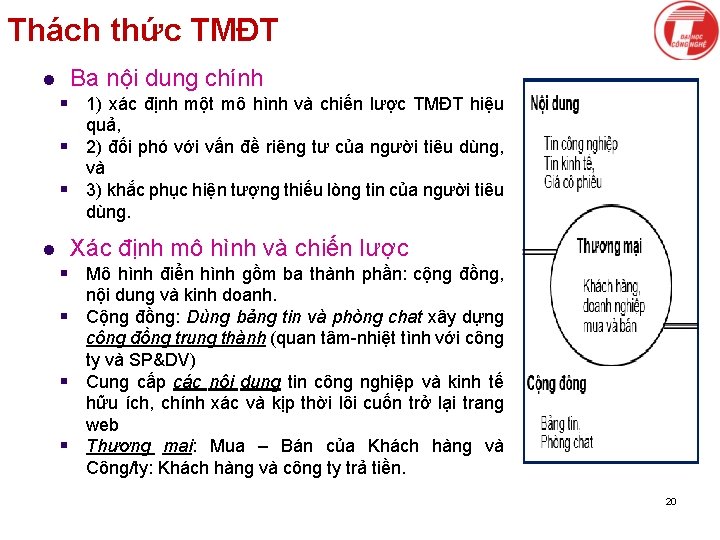 Thách thức TMĐT l Ba nội dung chính § 1) xác định một mô