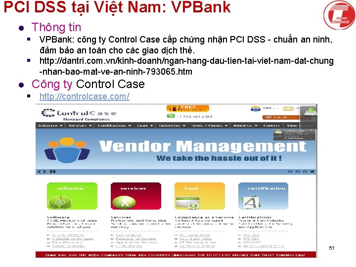 PCI DSS tại Việt Nam: VPBank l Thông tin § VPBank: công ty Control