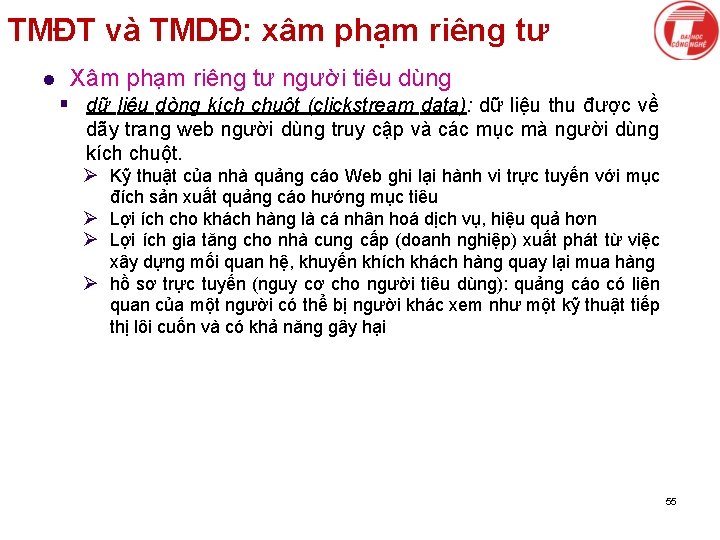 TMĐT và TMDĐ: xâm phạm riêng tư l Xâm phạm riêng tư người tiêu