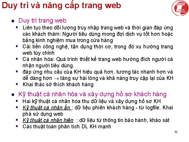 Duy trì và nâng cấp trang web Duy trì trang web l § Liên