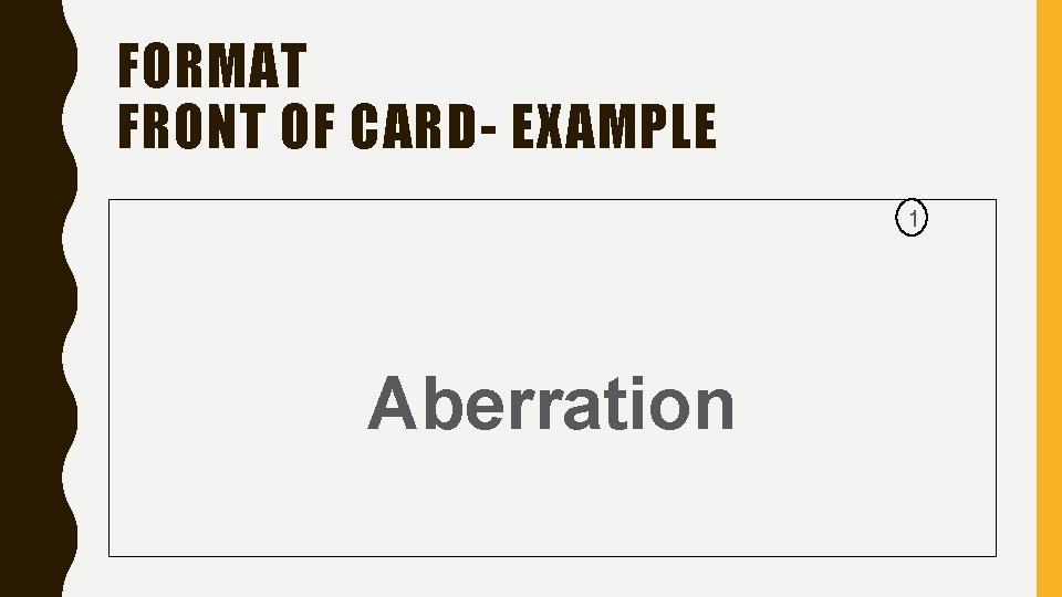 FORMAT FRONT OF CARD- EXAMPLE 1 Aberration 