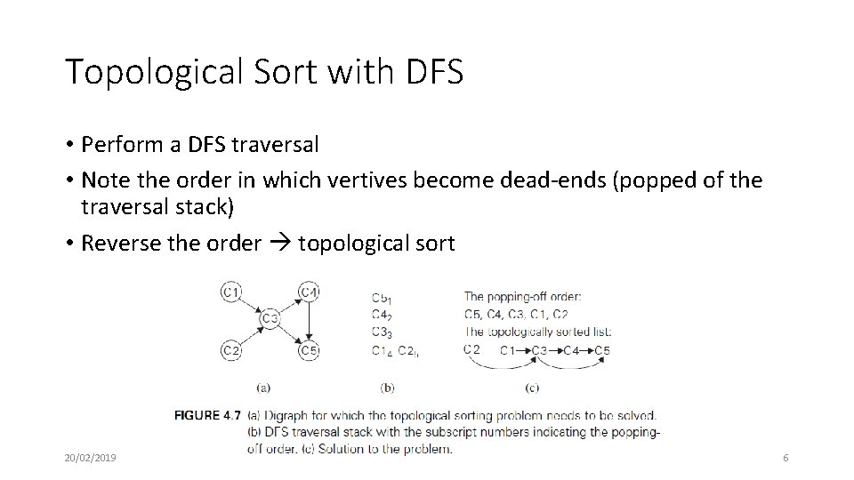 Topological Sort with DFS • Perform a DFS traversal • Note the order in