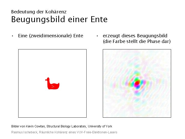 Bedeutung der Kohärenz Beugungsbild einer Ente • Eine (zweidimensionale) Ente • erzeugt dieses Beugungsbild