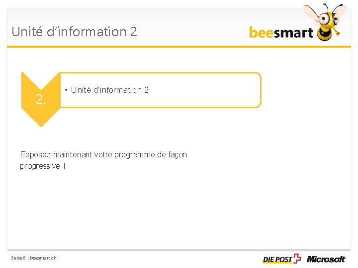 Unité d’information 2 2. • Unité d’information 2 Exposez maintenant votre programme de façon