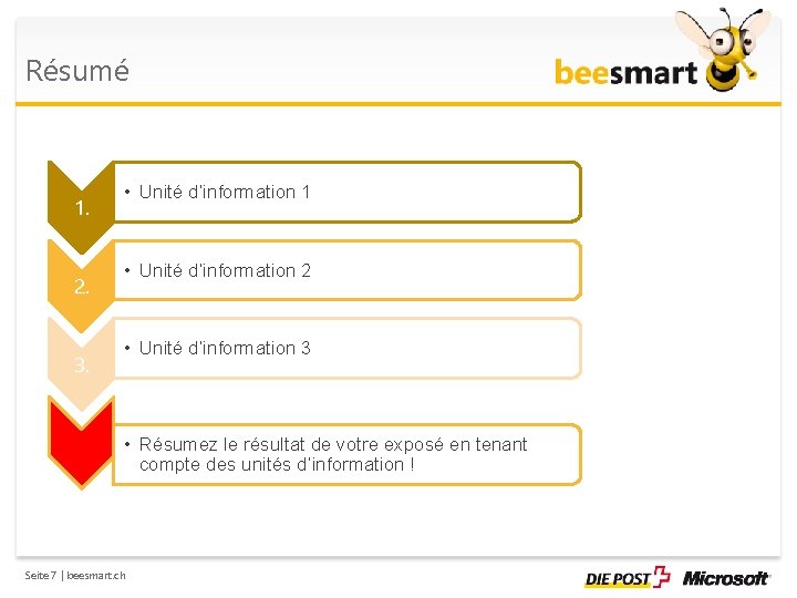 Résumé 1. 2. 3. • Unité d’information 1 • Unité d’information 2 • Unité