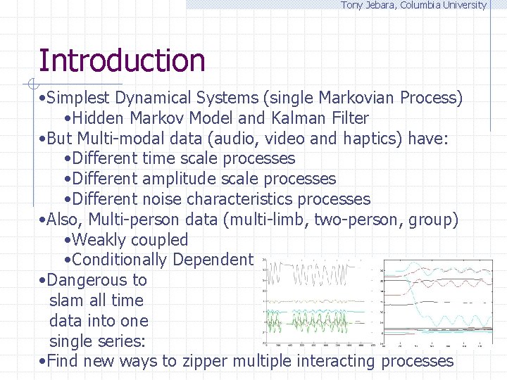 Tony Jebara, Columbia University Introduction • Simplest Dynamical Systems (single Markovian Process) • Hidden