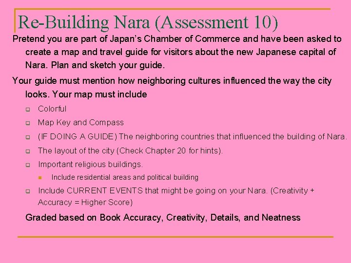 Re-Building Nara (Assessment 10) Pretend you are part of Japan’s Chamber of Commerce and
