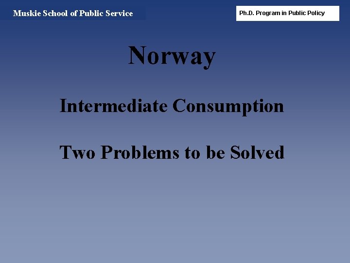 Muskie School of Public Service Ph. D. Program in Public Policy Norway Intermediate Consumption
