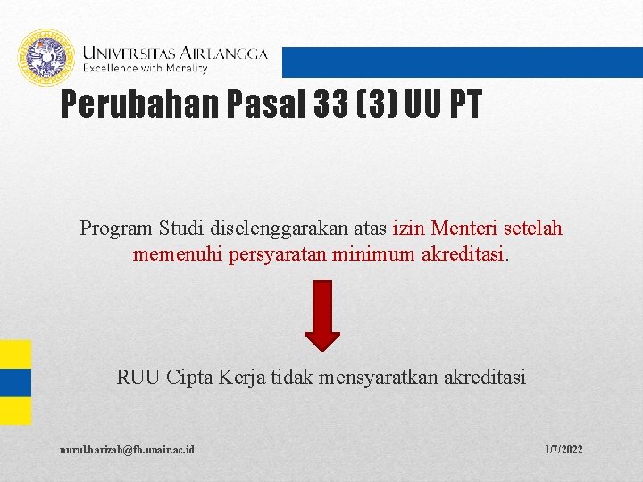 Perubahan Pasal 33 (3) UU PT Program Studi diselenggarakan atas izin Menteri setelah memenuhi