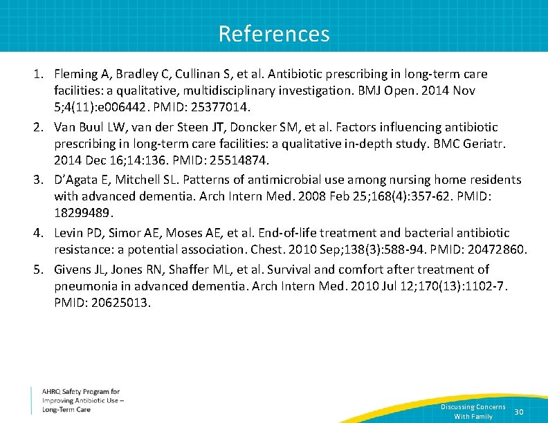References 1. Fleming A, Bradley C, Cullinan S, et al. Antibiotic prescribing in long-term